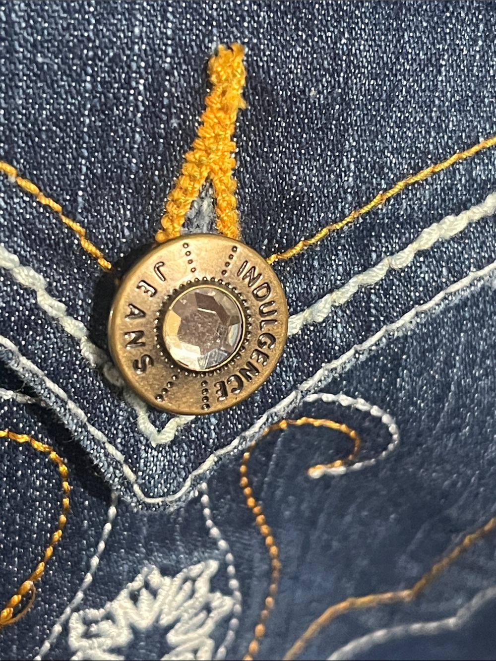 Indulgence Dark Blue Denim Jacket with Gold-Tone Logo Button - Picture 4 of 15